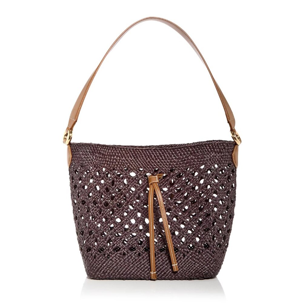 Themoire Phoebe Open Weave Straw Shoulder Bag - Black